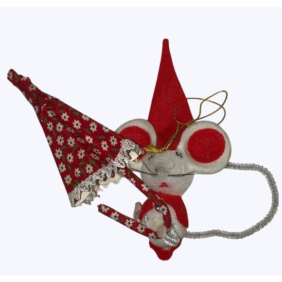 Vintage Felt Mouse Christmas Ornament With Umbrella - Picture 9 of 10